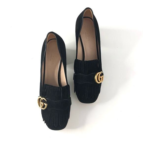 Gucci Marmont Fringe Suede Platform Loafer Pumps 37.5 - Picture 3 of 10